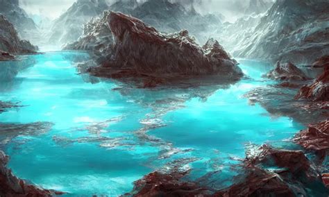 Crystalline Turquoise Lake Digital Art Concept Art Stable Diffusion