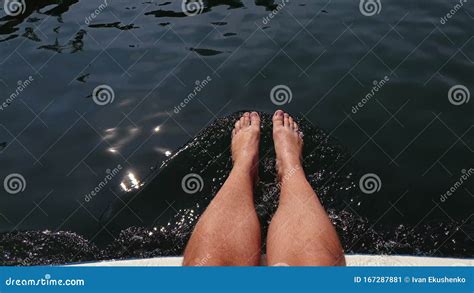 Naked Hairy Male Legs With Leather Sandals Rest While Trail Royalty Free Stock Image