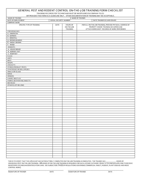 Mississippi General Pest And Rodent Control On The Job Training Form Checklist Fill Out Sign