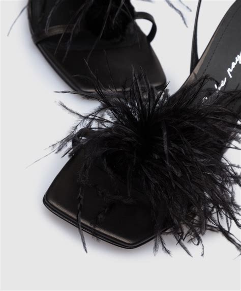 Babe Pay Pls Black Leather Sandals With Ostrich Feathers