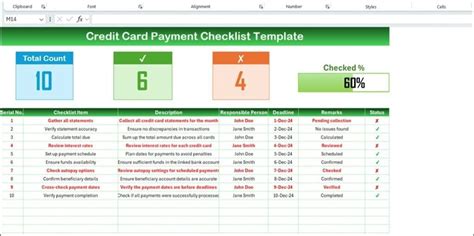 Credit Card Payment Checklist Template in Excel - PK: An Excel Expert