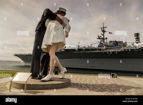 Giant Sailor Statue Embracing And Kissing Nurse Girlfriend War Monument In Front Of Uss Midway