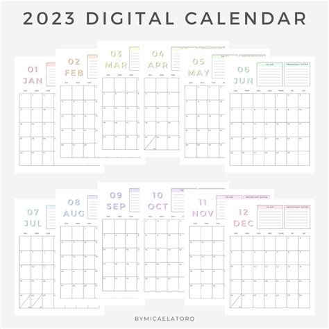 2023 Calendar Digital Printable Aesthetic Year And Monthly Etsy