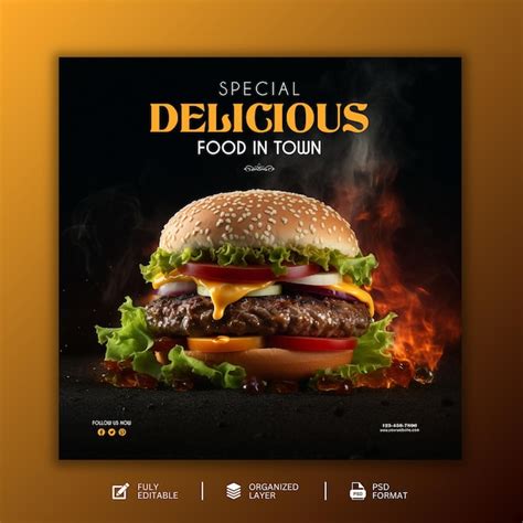 Premium Psd Delicious Burger And Food Menu For Social Media Design