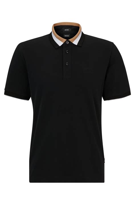 Boss Mercerised Cotton Polo Shirt With Signature Stripe Collar