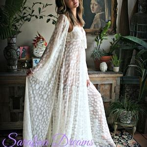 Ivory Lace Bridal Robe Wedding Lingerie Mesh Lace Bridal Lingerie Bridal Sleepwear Dotted Ivory