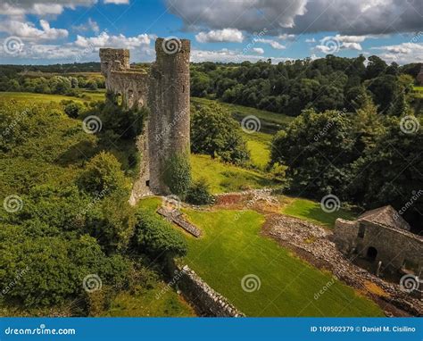 Aerial View. Dunmoe Castle. Navan. Ireland Stock Image - Image of fortress, building: 109502379