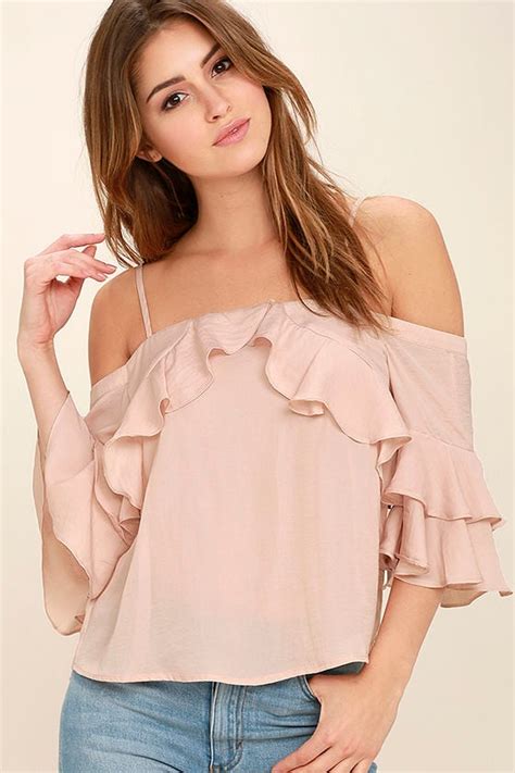 Cute Blush Pink Top Off The Shoulder Top Ruffled Top 37 00 Lulus