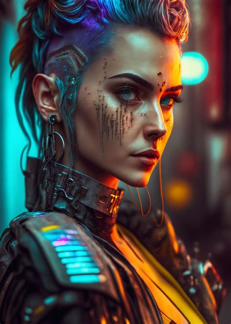 2077 Cyberpunk Woman Poster Picture Metal Print Paint By Absuro