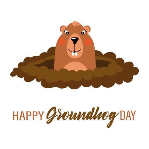 Happy Groundhog Day Funny Groundhog Character Crawls Out Of The Ground