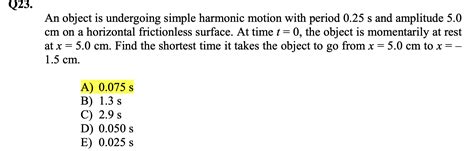 Solved Q An Object Is Undergoing Simple Harmonic Motion Chegg