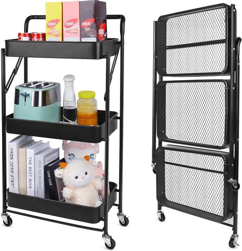 Amazon Tier Foldable Rolling Cart Metal Utility Cart With