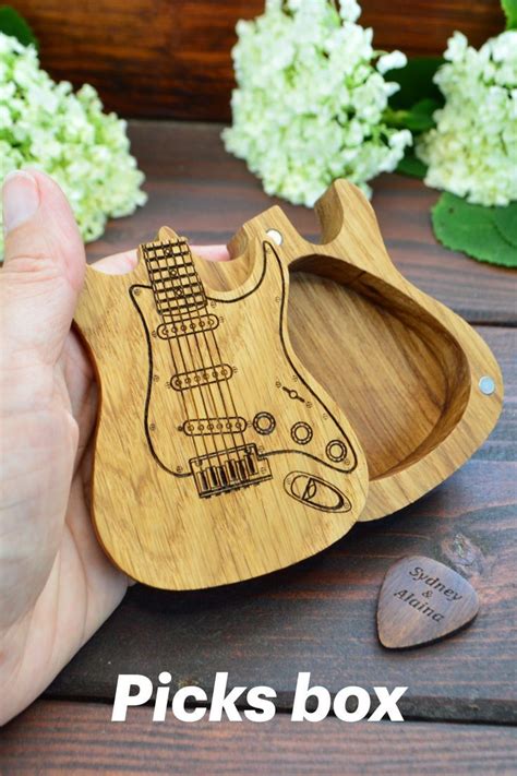 Personalized Custom Engraved Wooden Guitar Pick Box Wood Plectrum