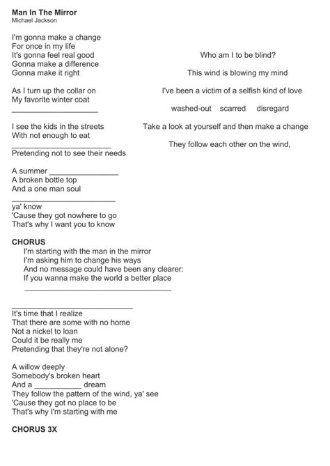 Man in the Mirror Lyrics worksheet