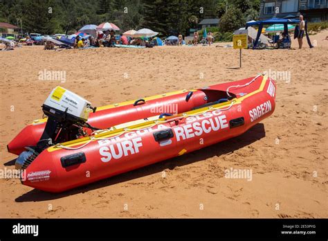 IRB Inflatable Surf Rescue Boat On Bilgola Beach In Sydney NSW