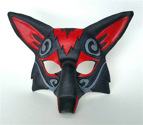 Ornate Leather Fox Mask Zoroark Style Kitsune Mask Red And