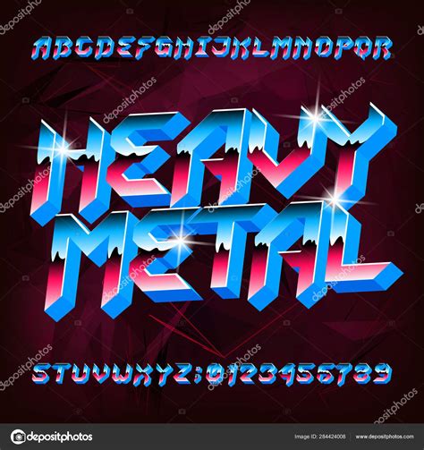 Heavy Metal Alphabet Font Metal Effect Shiny Letters Numbers 80S Stock ...