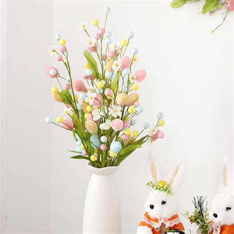 Pack Artificial Easter Spray With Pastel Easter Eggs Flowers And