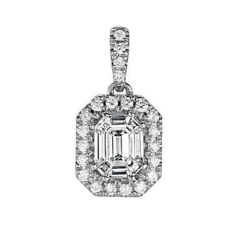 Diamond Emerald Shaped Composite Halo Pendant Dunkin S Diamonds