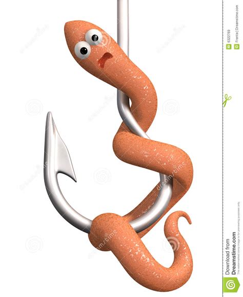 D Scared Worm On A Fishing Hook Royalty Free Stock Images Image