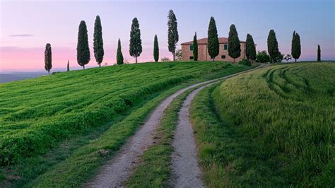 wallpaper Tuscany, roads, houses, trees, green grass, landscape HD : Widescreen : High ...