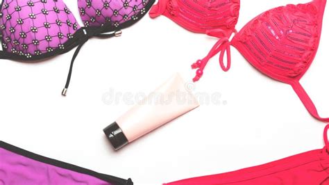 Two Trendy Colorful Hot Pink Swimwear Summer Concept Stock Photo Image Of Concept Frame