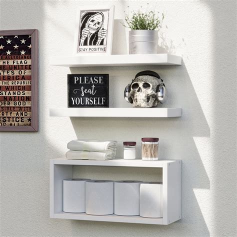 Richer House White Floating Shelves Set Of 3 Modern Bathroom Shelves Wall Mounted Shelves With