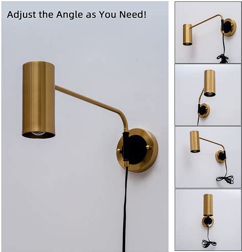 Swing Arm Wall Sconce Set Of 2 Modern Mid Century Plug In Wall Lights E26 Bulb Included Brushed