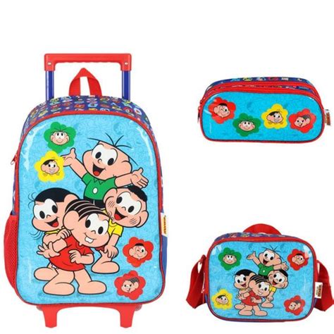 Mochila Da Turma Da Mônica - Mochila Infantil Rodinha Turma da Mônica Azul - Vermelho | Netshoes