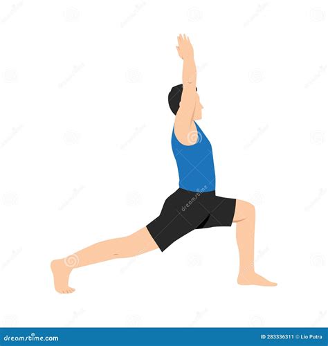 Man Doing Crescent Lunge Pose Or Anjaneyasana Exercise Stock Vector