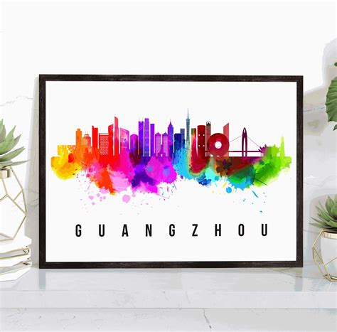 Pera Print Guangzhou Skyline China Poster Guangzhou Cityscape Painting