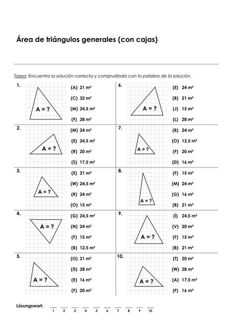 Área de triángulos generales Hoja de trabajo de opción múltiple