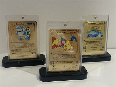 Charizard Venusaur Blastoise St Edition Base Set Gold Metal Display