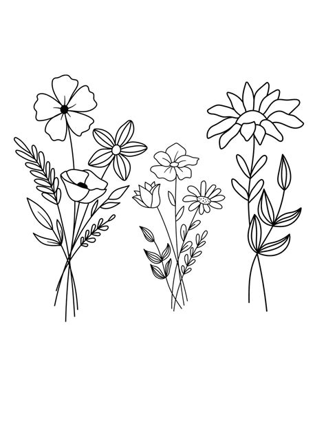 Wildflower Coloring Pages Etsy