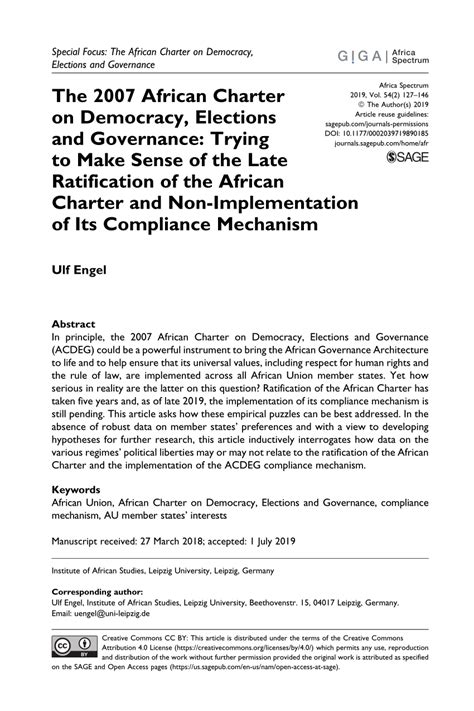 Pdf The 2007 African Charter On Democracy Elections And Governance