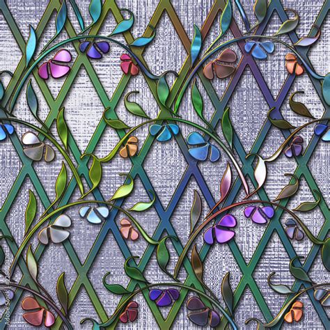 Seamless Texture With Flowers Pattern Stained Glass Effect Glass