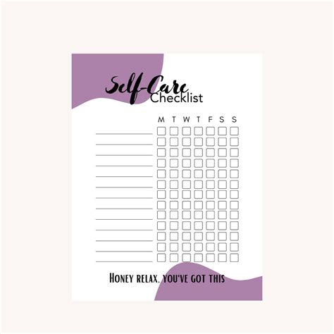 Printable Self Care Checklist Self Care Checklist Daily Printable