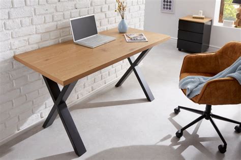 Industrieel Bureau Loft Cm Eiken Look Met Zwart X Frame