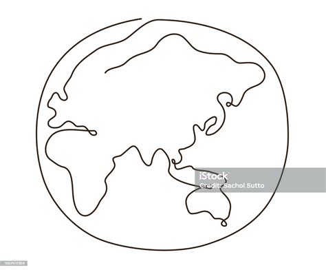 Modern Single Line Art Of The Abstract Earth Map With Asia And Europe