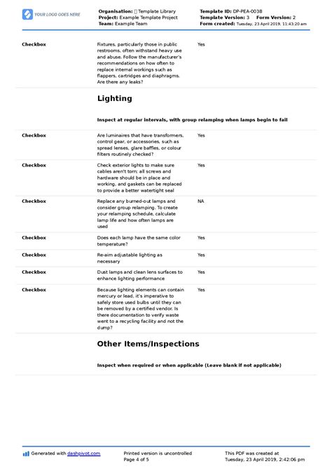 Free Preventive Maintenance Checklist Template Excel