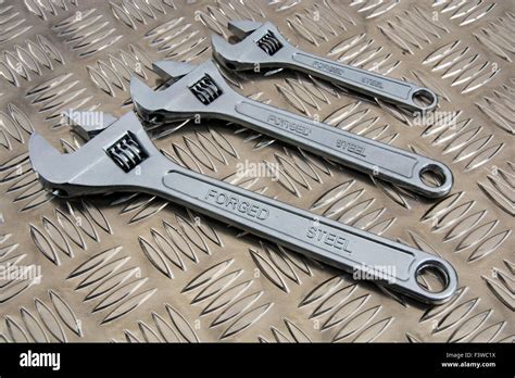 Three Adjustable Spanners Stock Photo Alamy