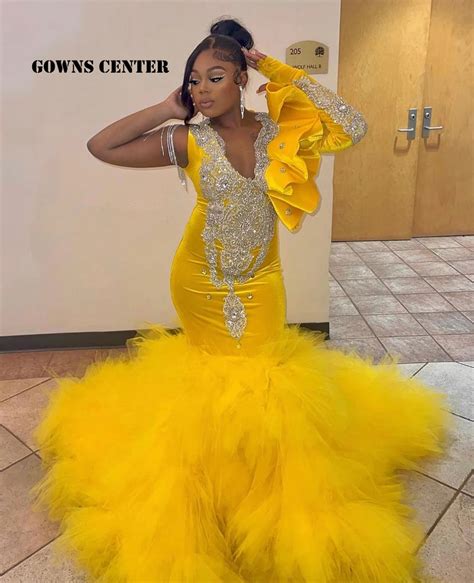 Yellow Prom Dresses Sleeves Yellow Prom Dress Train Black Yellow Prom Dress Long Aliexpress