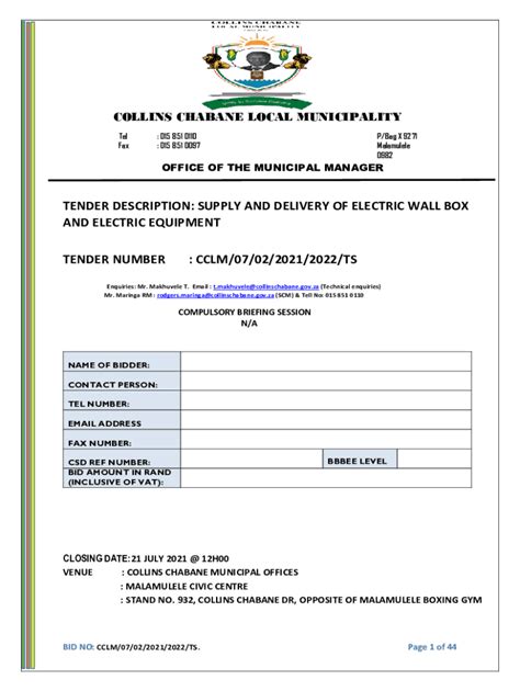 Fillable Online Collins Chabane Local Municipality Contact Details