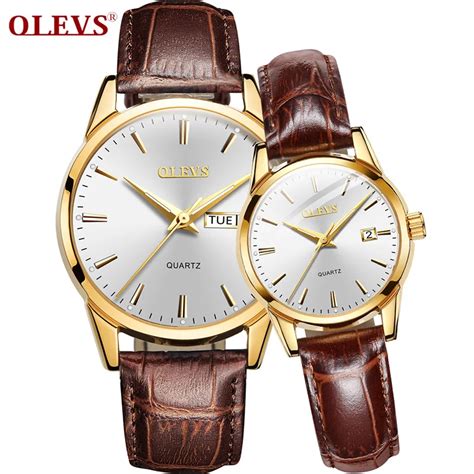 Olevs Couple Watch Top Brand Luxury Quartz Men Women Watches Fashion Business Clock Leather