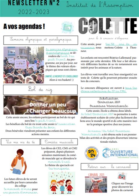 Newsletter n2 de l Ecole primaire 2022 2023 École privée bilingue