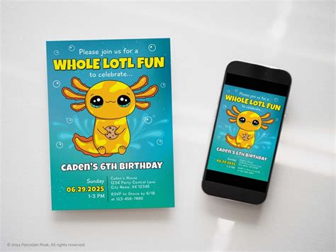 Editable Axolotl Boy Birthday Invitation Axolotl Party Invite