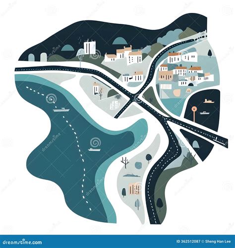 Stylized Coastal Town Map Stock Image | CartoonDealer.com #362512087