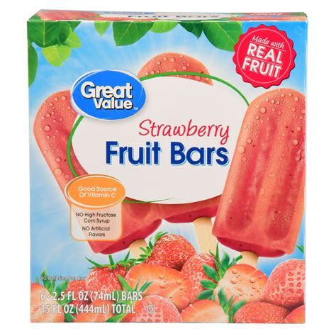 Great Value Frozen Fruit Bars Strawberry 15 Oz 6 Count