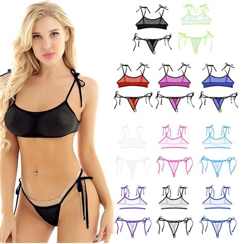 Buy Women Sexy Halter Neck Swimsuit See Through Micro Bikini G String