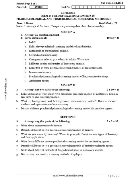 Mpharm 1 Sem Pharmacological And Toxicological Screening Methods 1